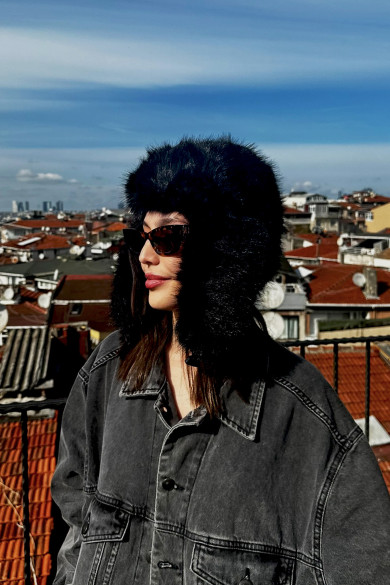 Kadın Peluş Kışlık Suni Kürklü Luxury Pilot Şapka