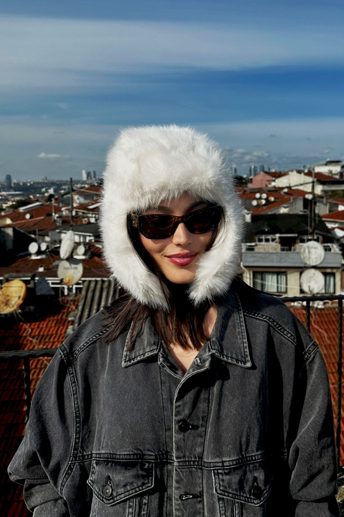 Kadın Peluş Kışlık Suni Kürklü Luxury Pilot Şapka