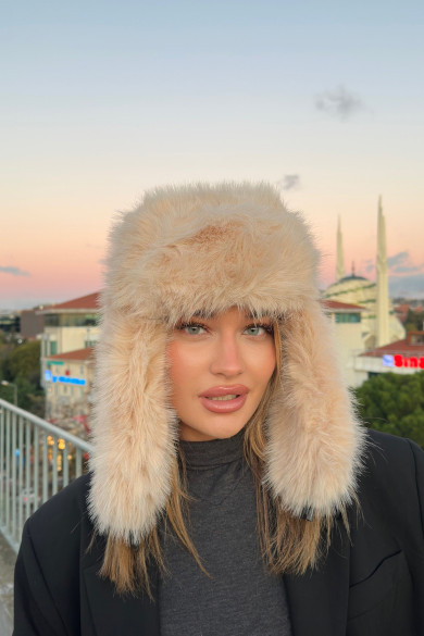 Kadın Peluş Kışlık Suni Kürklü Luxury Pilot Şapka