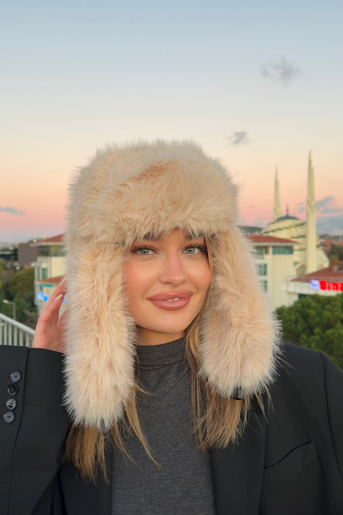 Kadın Peluş Kışlık Suni Kürklü Luxury Pilot Şapka