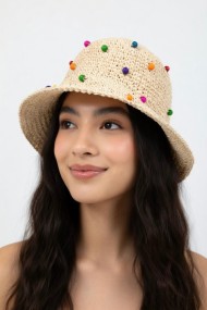 Renkli Boncuk Detaylı Örme Bucket Şapka | Mollycrush