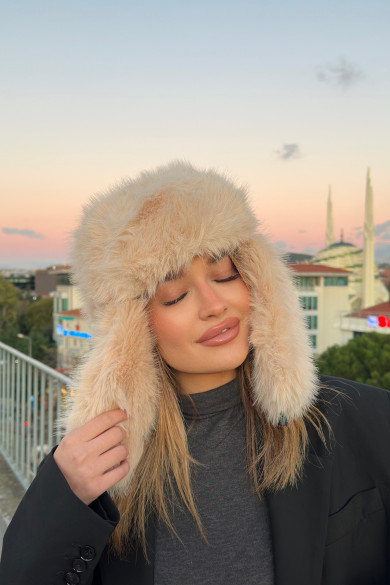 Kadın Peluş Kışlık Suni Kürklü Luxury Pilot Şapka
