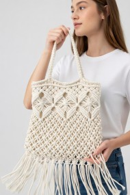 Makrome Örgü Püsküllü Kadın Tote Çanta | Mollycrush