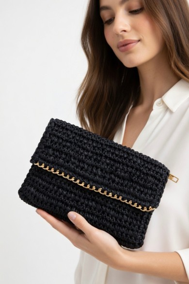 Zincir Askılı Hasır Zarf Clutch Kadın Çantası |Mollycrush