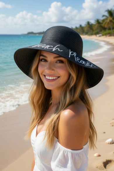 Beach Please Nakışlı Kadın Hasır Şapkası | Mollycrush
