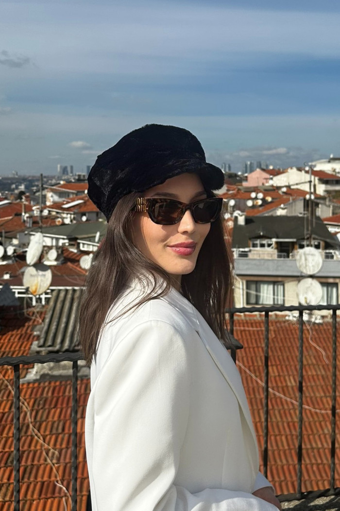 Kadın Suni Kürk Elit Peluş Kaptan Şapka Bere