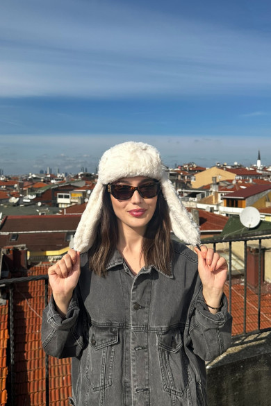 Kadın Kışlık Luxury Suni Kürklü Peluş Pilot Şapka