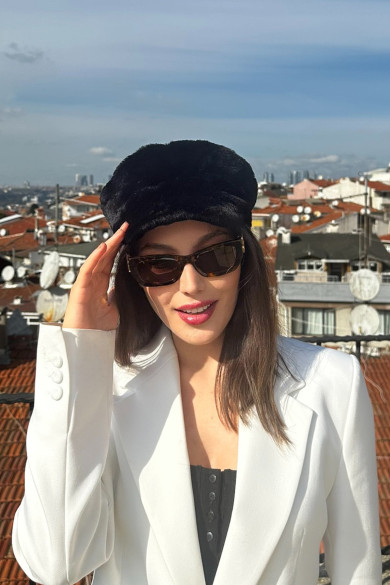 Kadın Suni Kürk Elit Peluş Kaptan Şapka Bere
