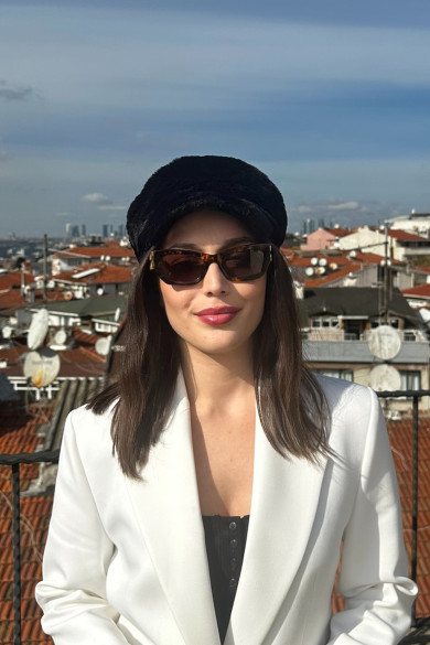 Kadın Suni Kürk Elit Peluş Kaptan Şapka Bere