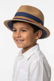 Şeritli Hasır Erkek Çocuk Fedora Şapkası