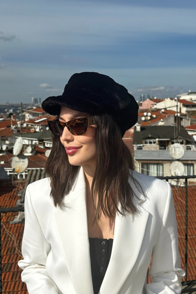 Kadın Suni Kürk Elit Peluş Kaptan Şapka Bere