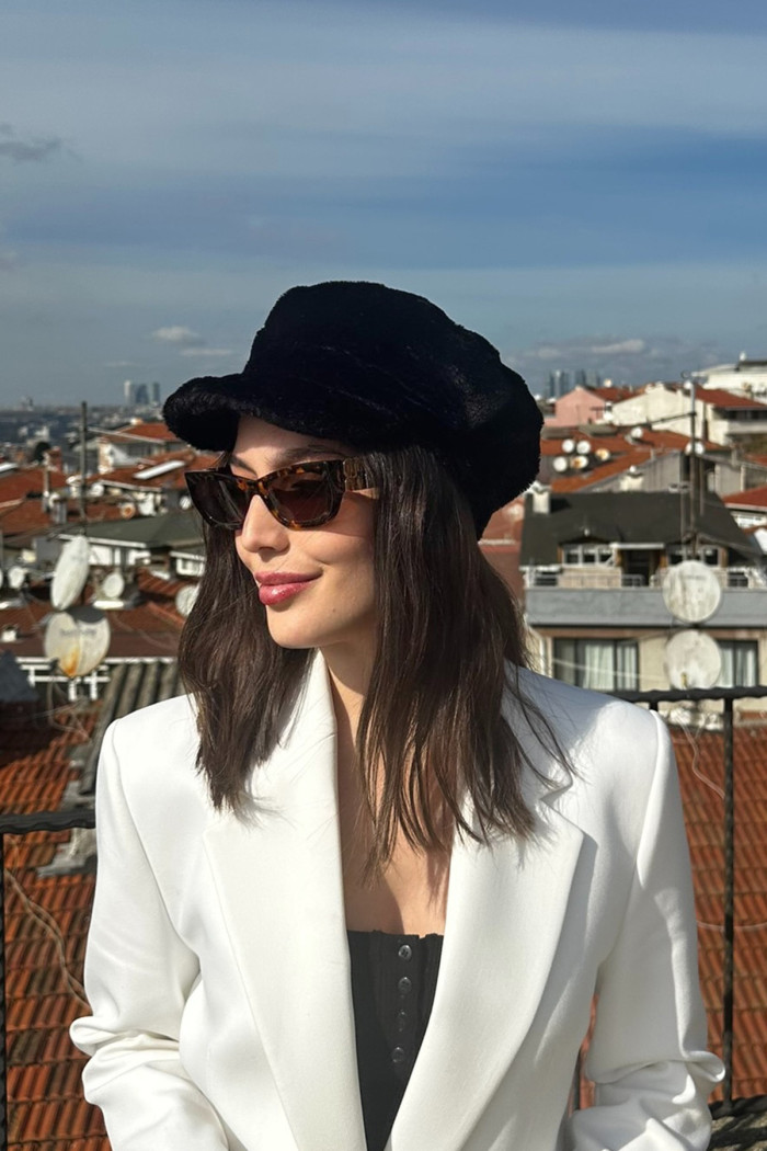 Kadın Suni Kürk Elit Peluş Kaptan Şapka Bere