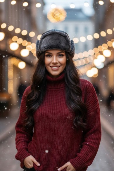 Kürklü Suni Deri Kadın Ushanka Şapka
