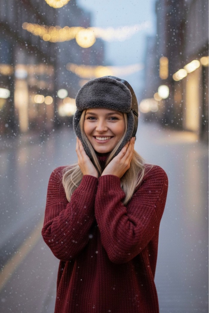 Kürklü Suni Deri Kadın Ushanka Şapka