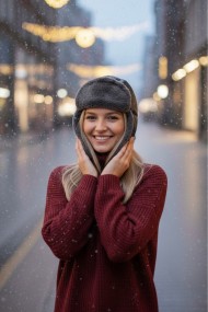 Kürklü Suni Deri Kadın Ushanka Şapka