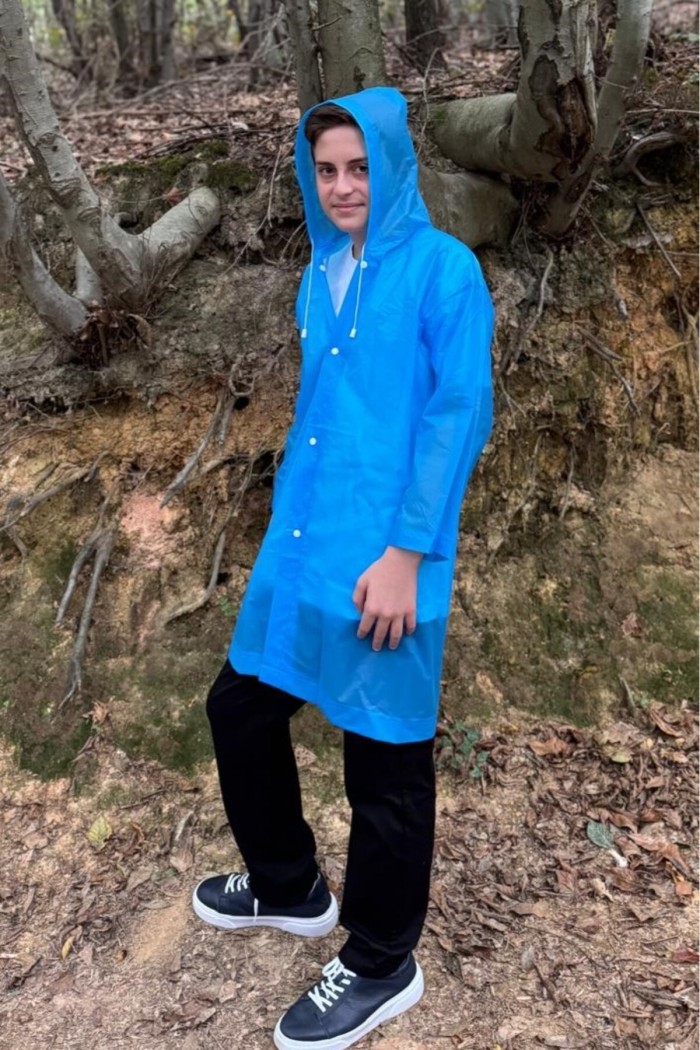 Kapüşonlu Unisex Uzun  Çocuk Yağmurluğu