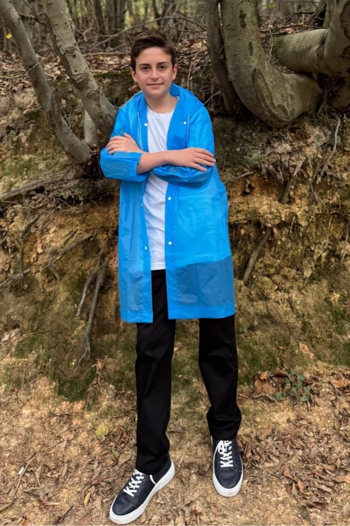 Kapüşonlu Unisex Uzun  Çocuk Yağmurluğu