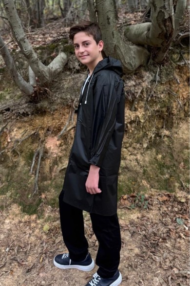 Kapüşonlu Unisex Uzun  Çocuk Yağmurluğu