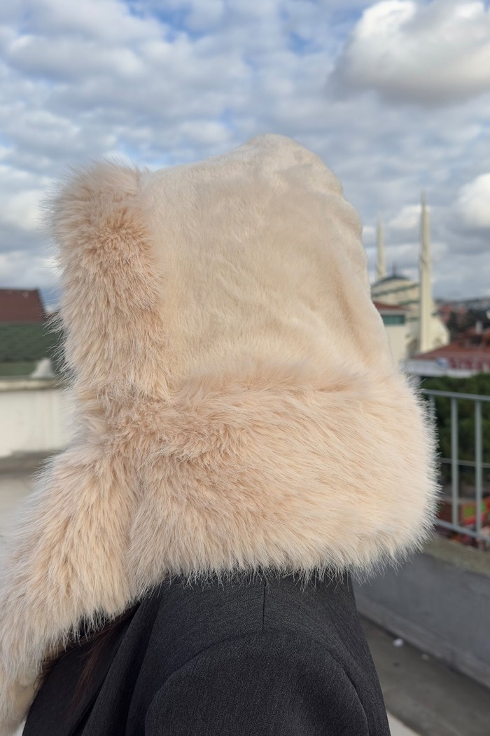 Kadın Kürklü Kapüşonlu Atkı