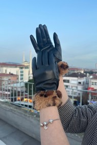 Peluş Bilekli Suni Deri Kadın Eldiven