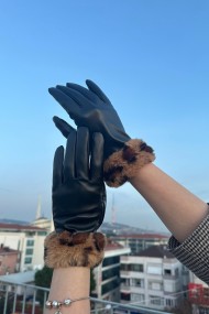 Peluş Bilekli Suni Deri Kadın Eldiven