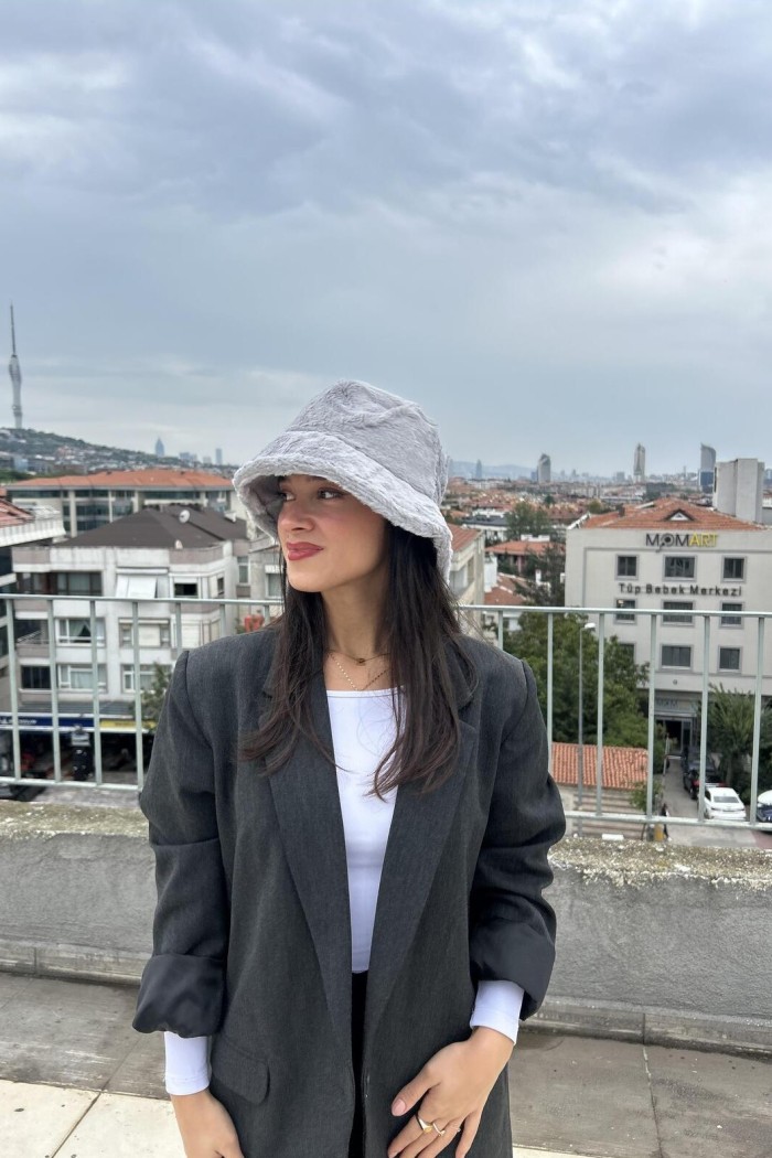 Yumuşak Dokulu Yünlü Kadın Bucket Şapka