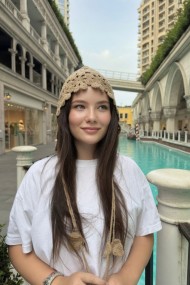 Çiçek Motifli Örgü Kadın Bandana