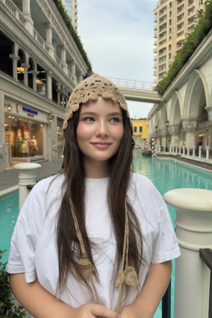 Çiçek Motifli Örgü Kadın Bandana