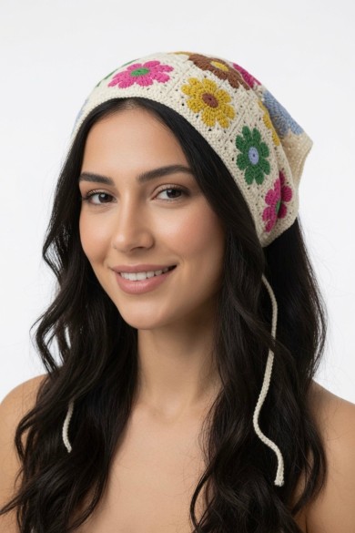 Motifli Üçgen Triko Kadın Bandana