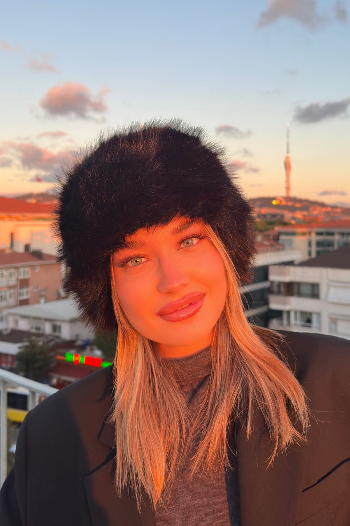 Kadın Luxury Suni Kürklü İçi Deri Peluş Kalpak Şapka