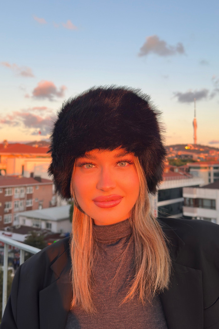 Kadın Luxury Suni Kürklü İçi Deri Peluş Kalpak Şapka
