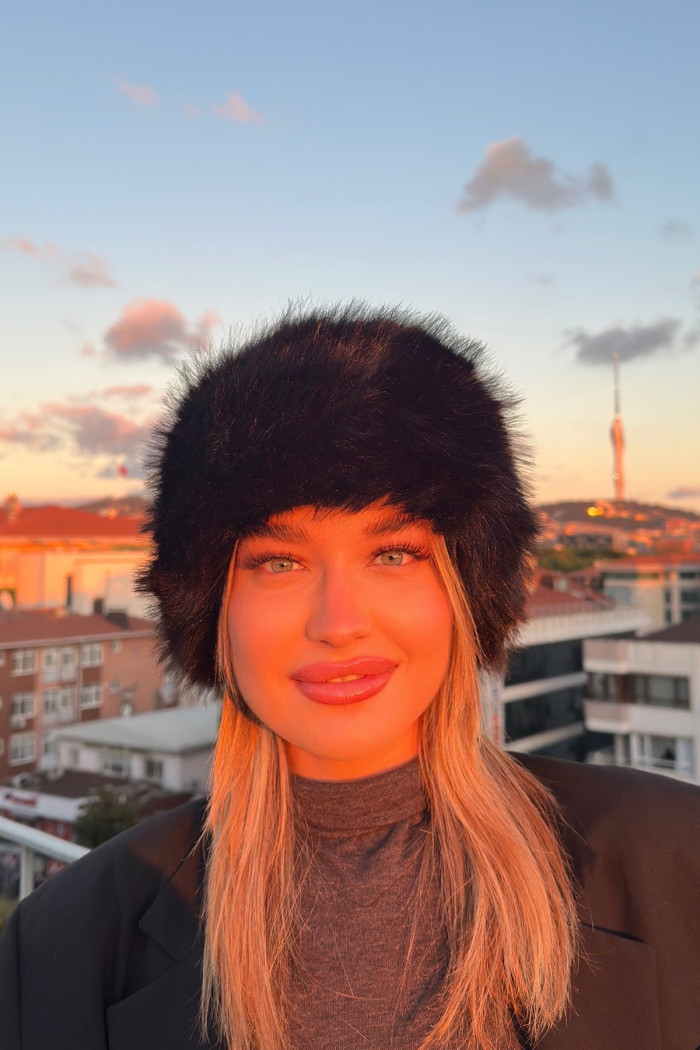 Kadın Luxury Suni Kürklü İçi Deri Peluş Kalpak Şapka