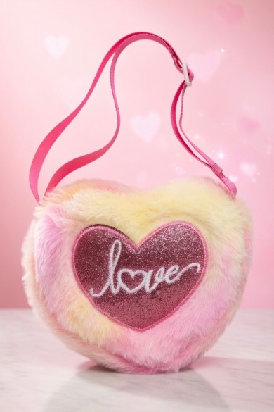 Love Nakışlı Kalp Peluş Kız Çocuk Çantası
