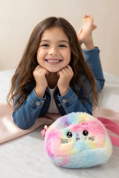 Kedi Figürlü Peluş Kız Çocuk Çantası