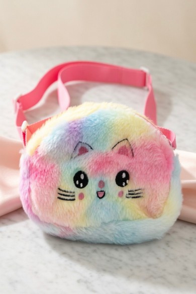 Kedi Figürlü Peluş Kız Çocuk Çantası