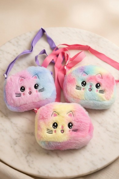 Kedi Figürlü Peluş Kız Çocuk Çantası