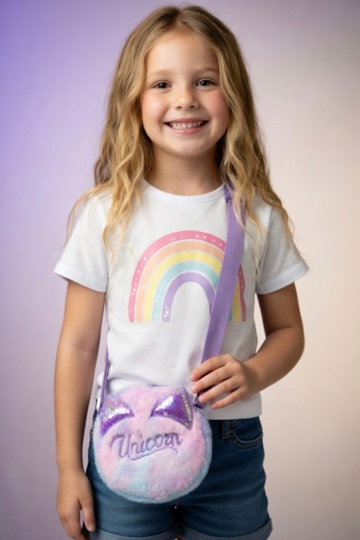 Unicorn Yazılı Kız Çocuk Peluş Çanta