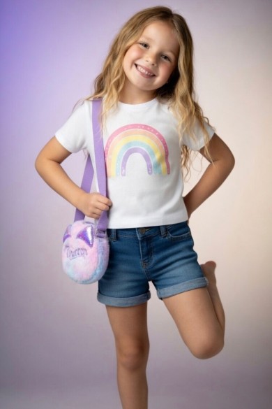Unicorn Yazılı Kız Çocuk Peluş Çanta