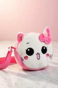 Fiyonklu Kedi Figürlü Kız Çocuk Mini Peluş Çanta