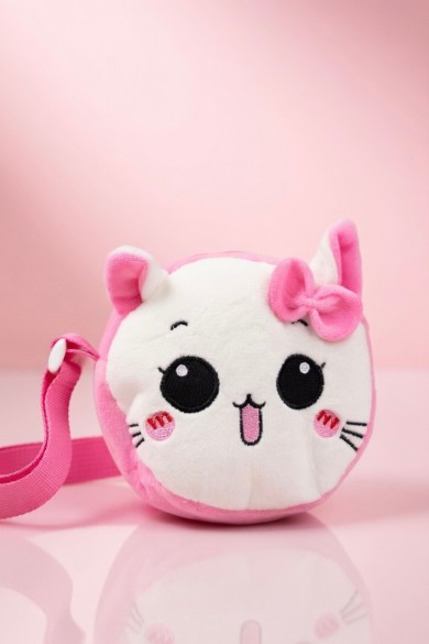 Fiyonklu Kedi Figürlü Kız Çocuk Mini Peluş Çanta