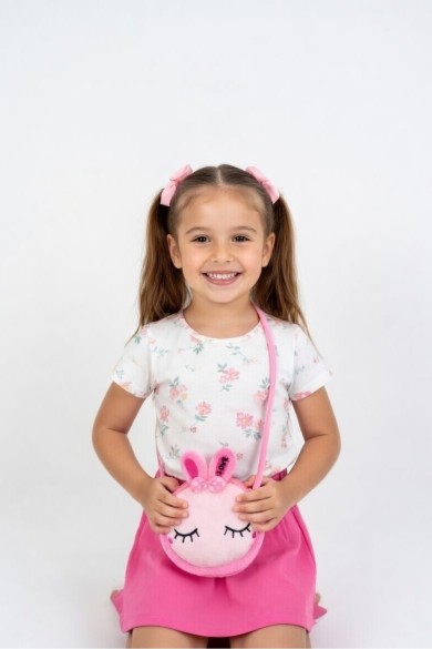 Tavşan Kulaklı Kız Çocuk Peluş Cüzdan ve Mini Çanta