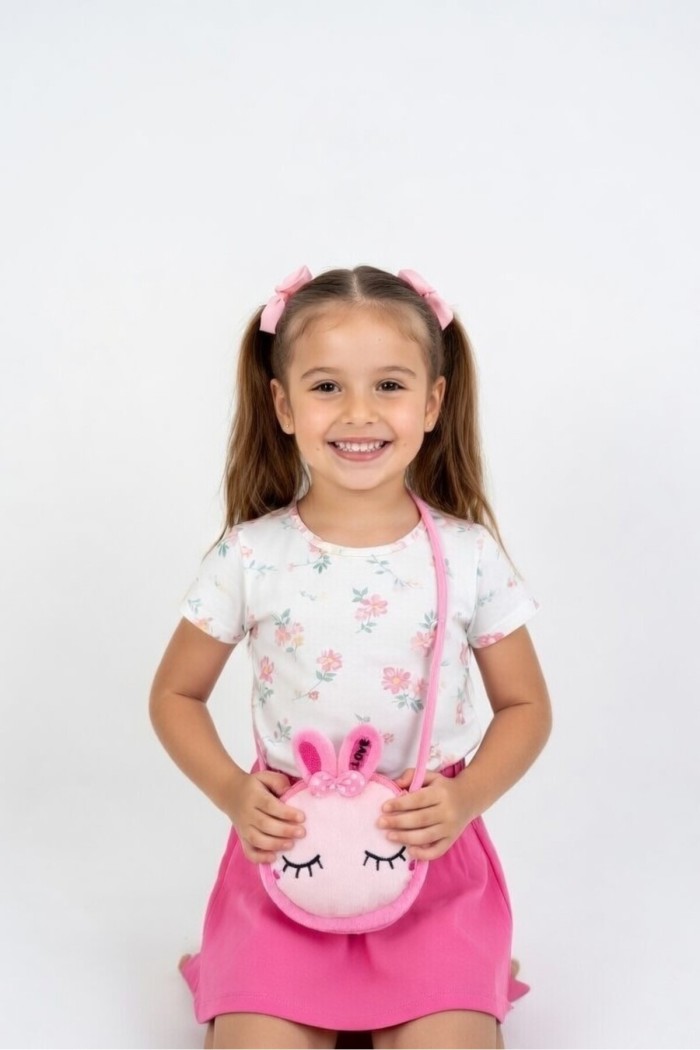 Tavşan Kulaklı Kız Çocuk Peluş Cüzdan ve Mini Çanta