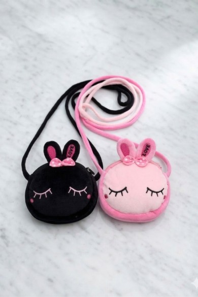 Tavşan Kulaklı Kız Çocuk Peluş Cüzdan ve Mini Çanta