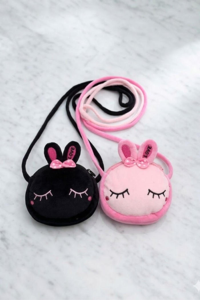 Tavşan Kulaklı Kız Çocuk Peluş Cüzdan ve Mini Çanta