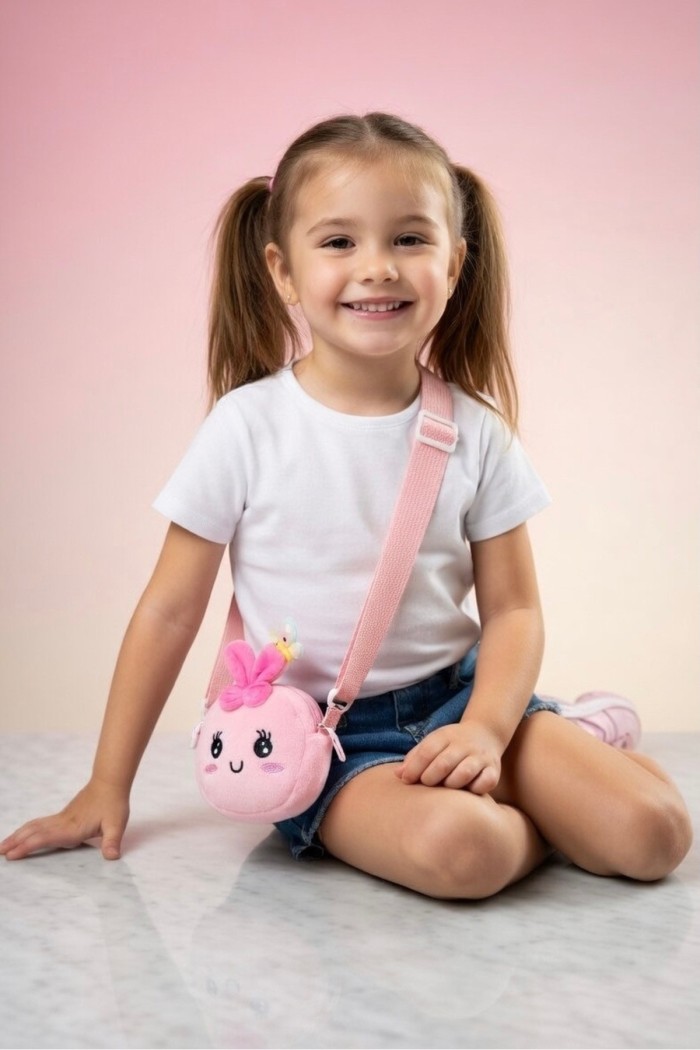 Tavşan Figürlü Kız Çocuk Peluş Cüzdan ve Mini Çanta