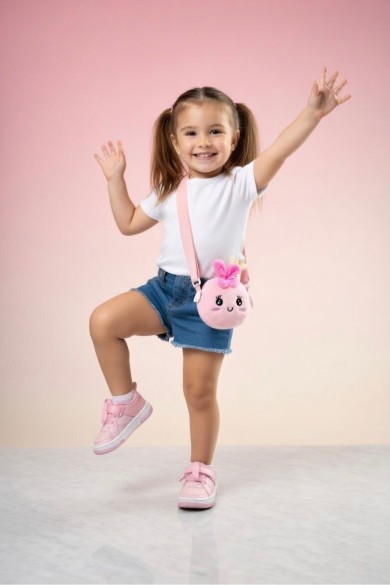 Tavşan Figürlü Kız Çocuk Peluş Cüzdan ve Mini Çanta