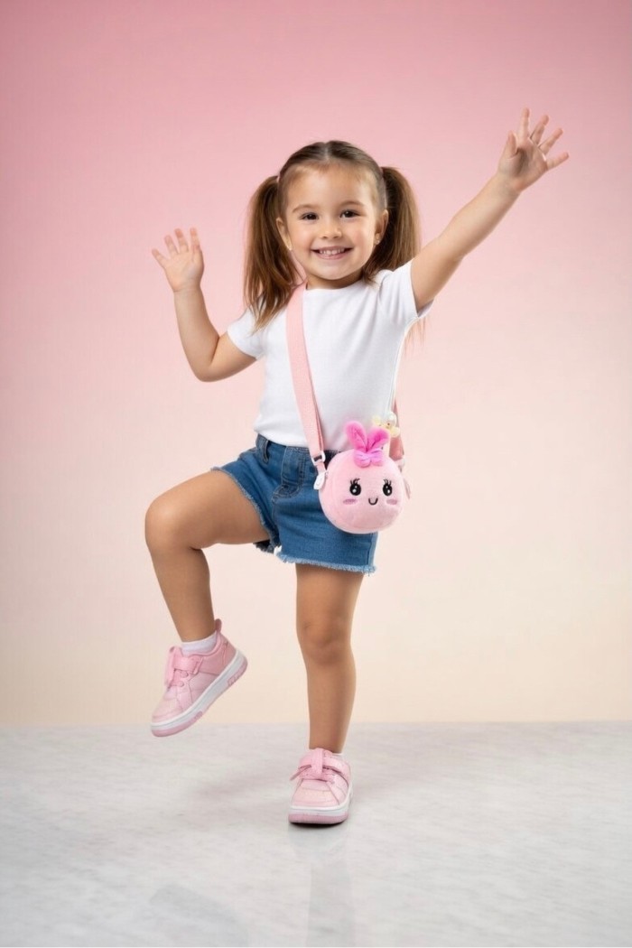 Tavşan Figürlü Kız Çocuk Peluş Cüzdan ve Mini Çanta