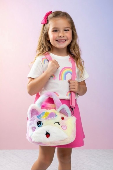 El ve Omuz Askılı Unicorn Kız Çocuk Peluş Çanta