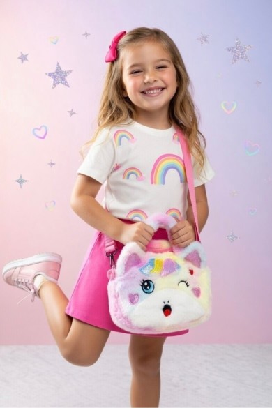El ve Omuz Askılı Unicorn Kız Çocuk Peluş Çanta