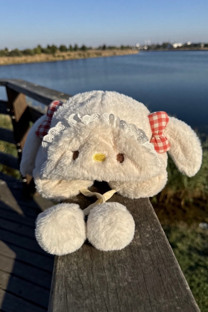 Kız Bebek Kulaklı Ponponlu Peluş Tavşan Şapka